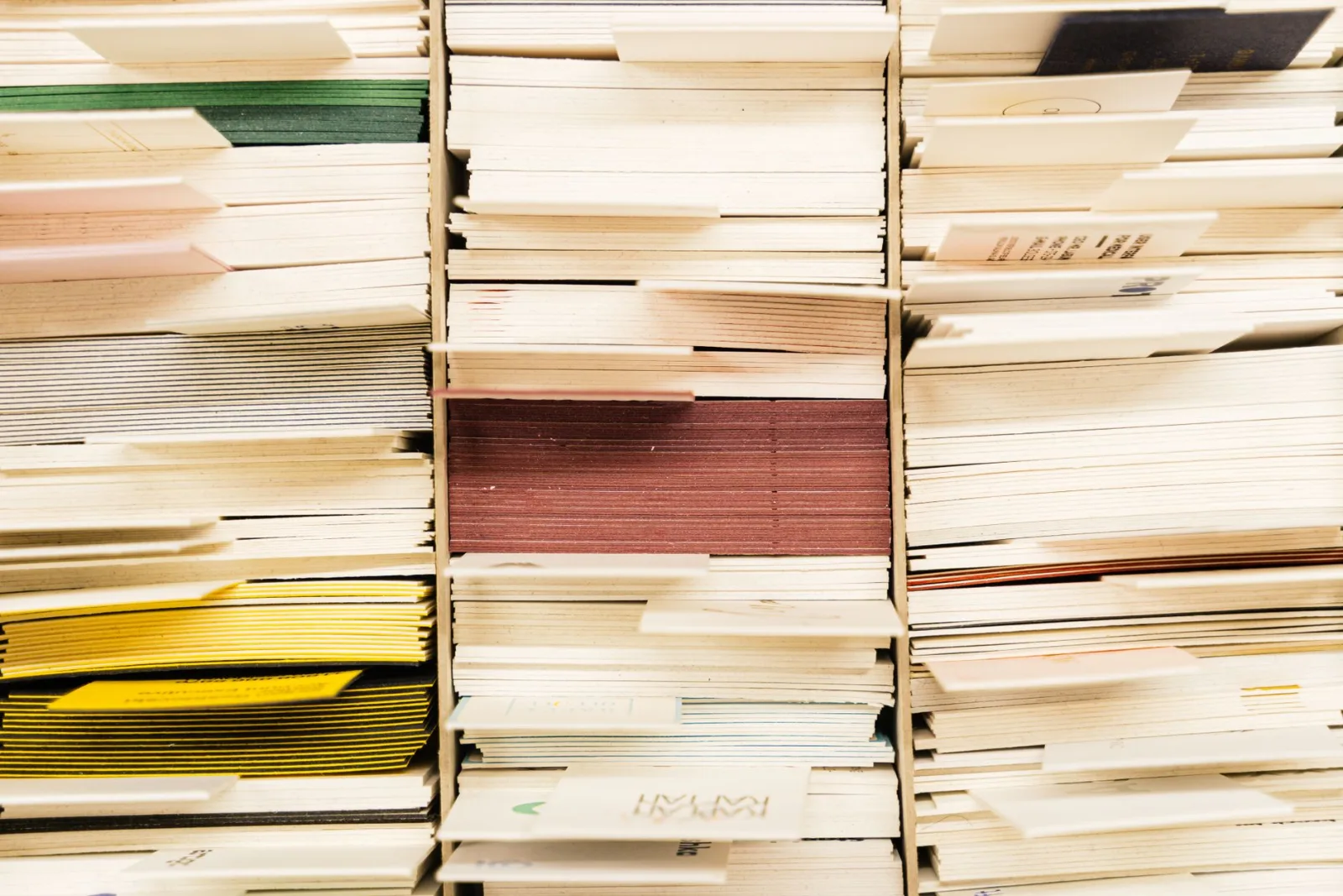 Stacked documents in folders, the organized input batch processing expects