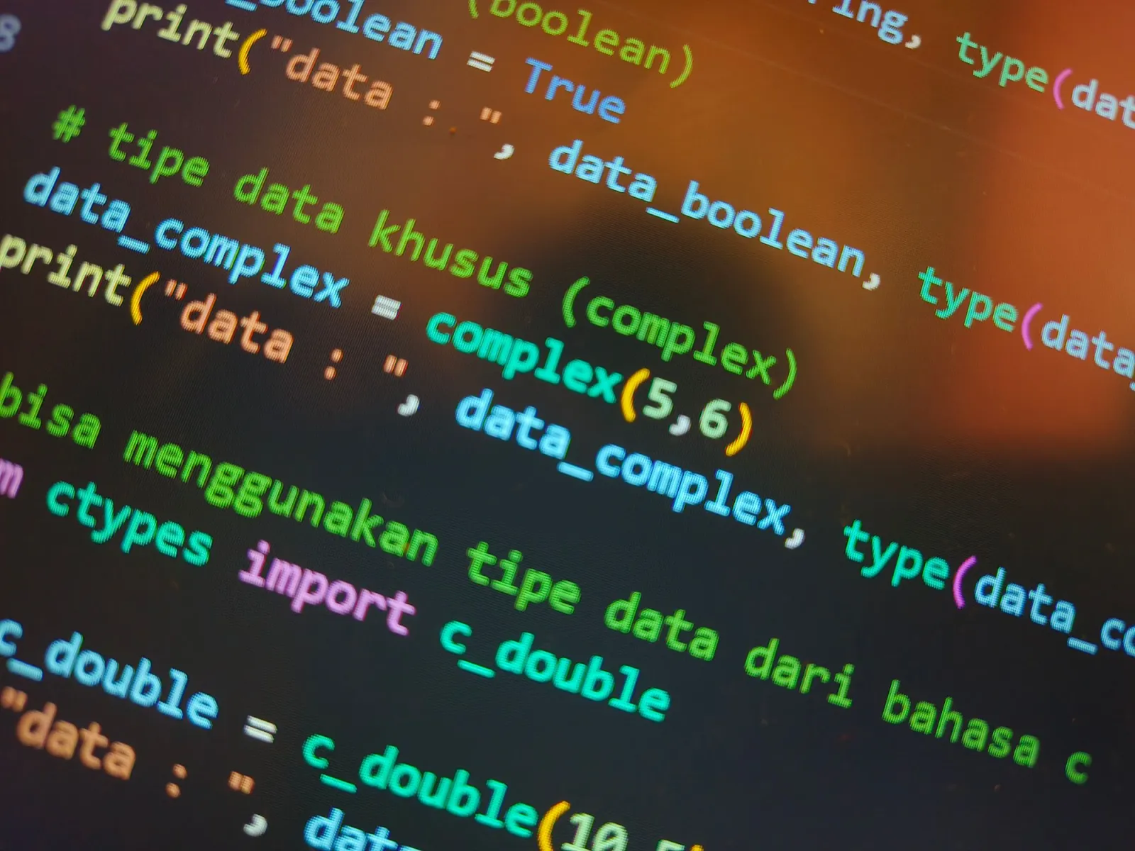 Colorful programming code highlighted on a developer computer screen