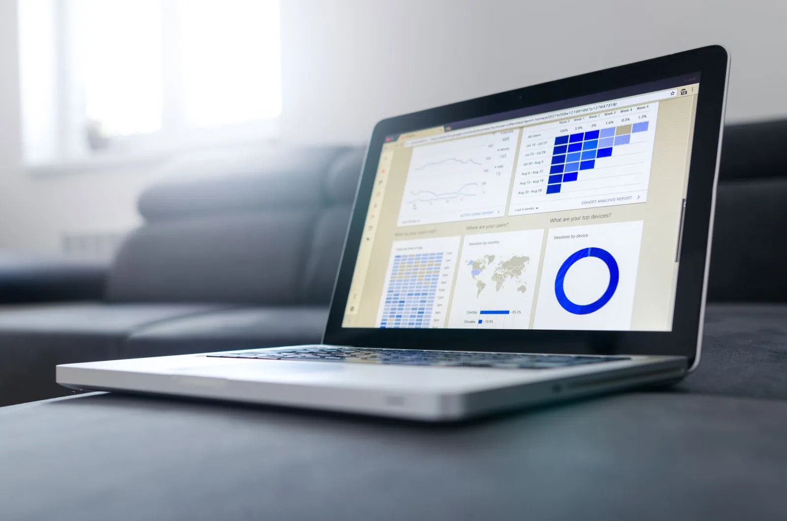 A laptop dashboard screen showing the performance metrics optimization improves