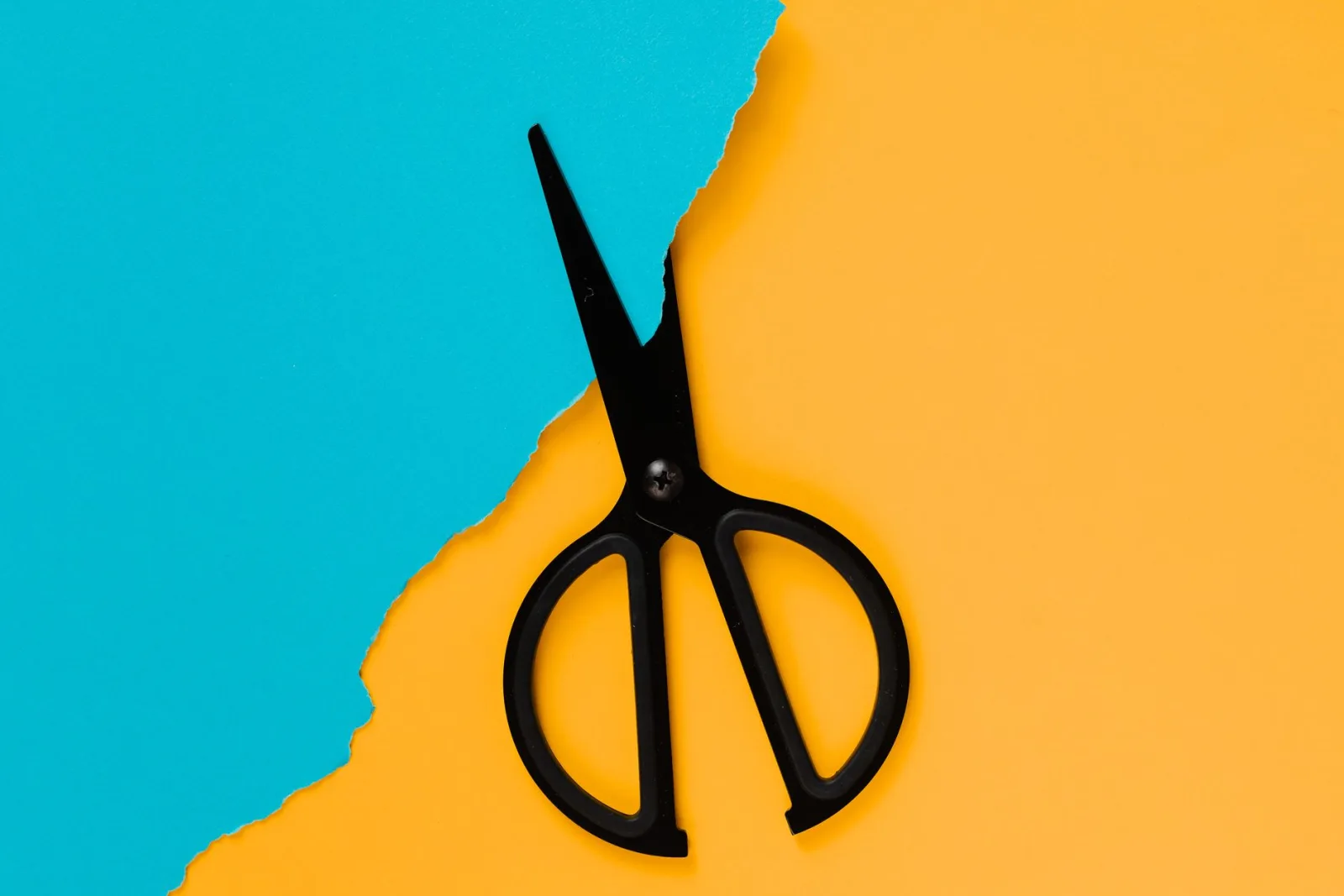 Scissors resting on torn paper, showing how cropping removes pixels along with content