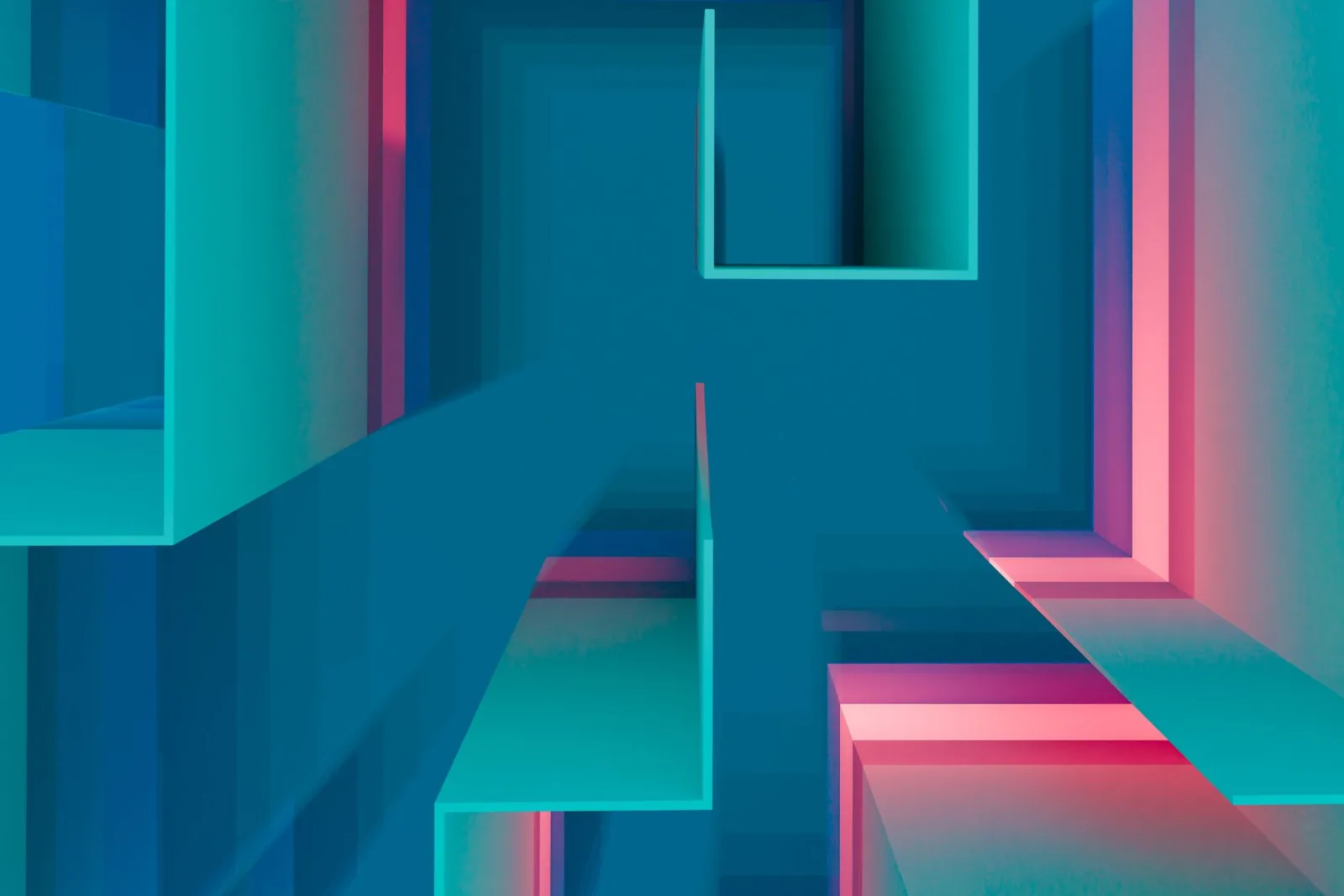 A vibrant geometric design where depth layering is clear