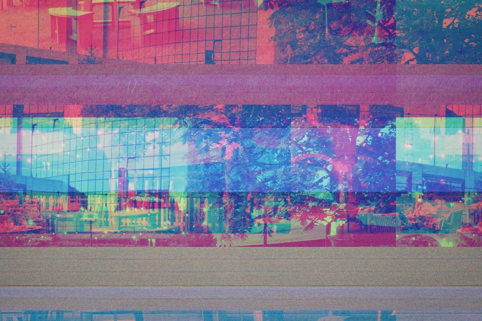 A dynamic urban scene with a glitch treatment applied