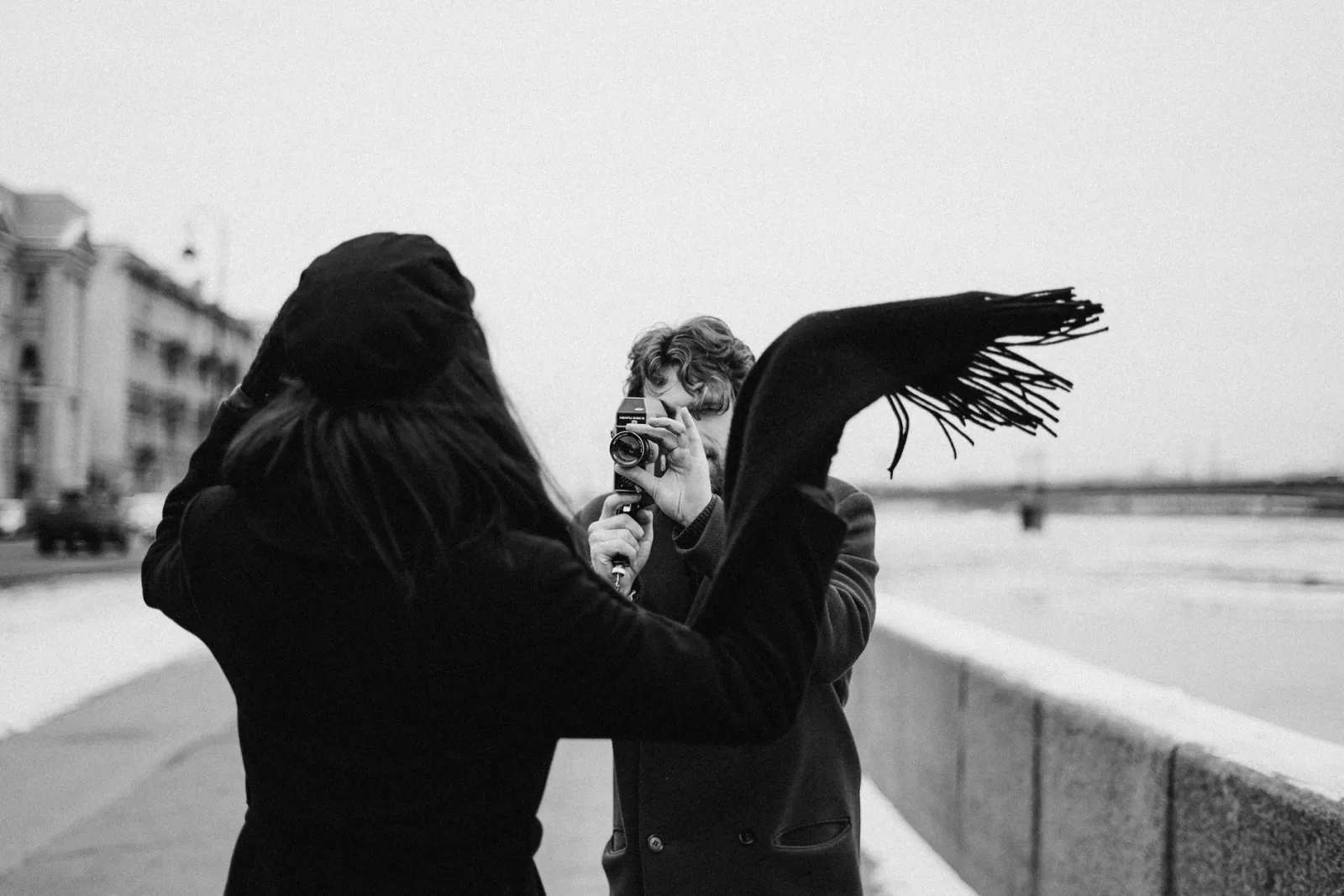 A black-and-white film photo where light leak placement matters