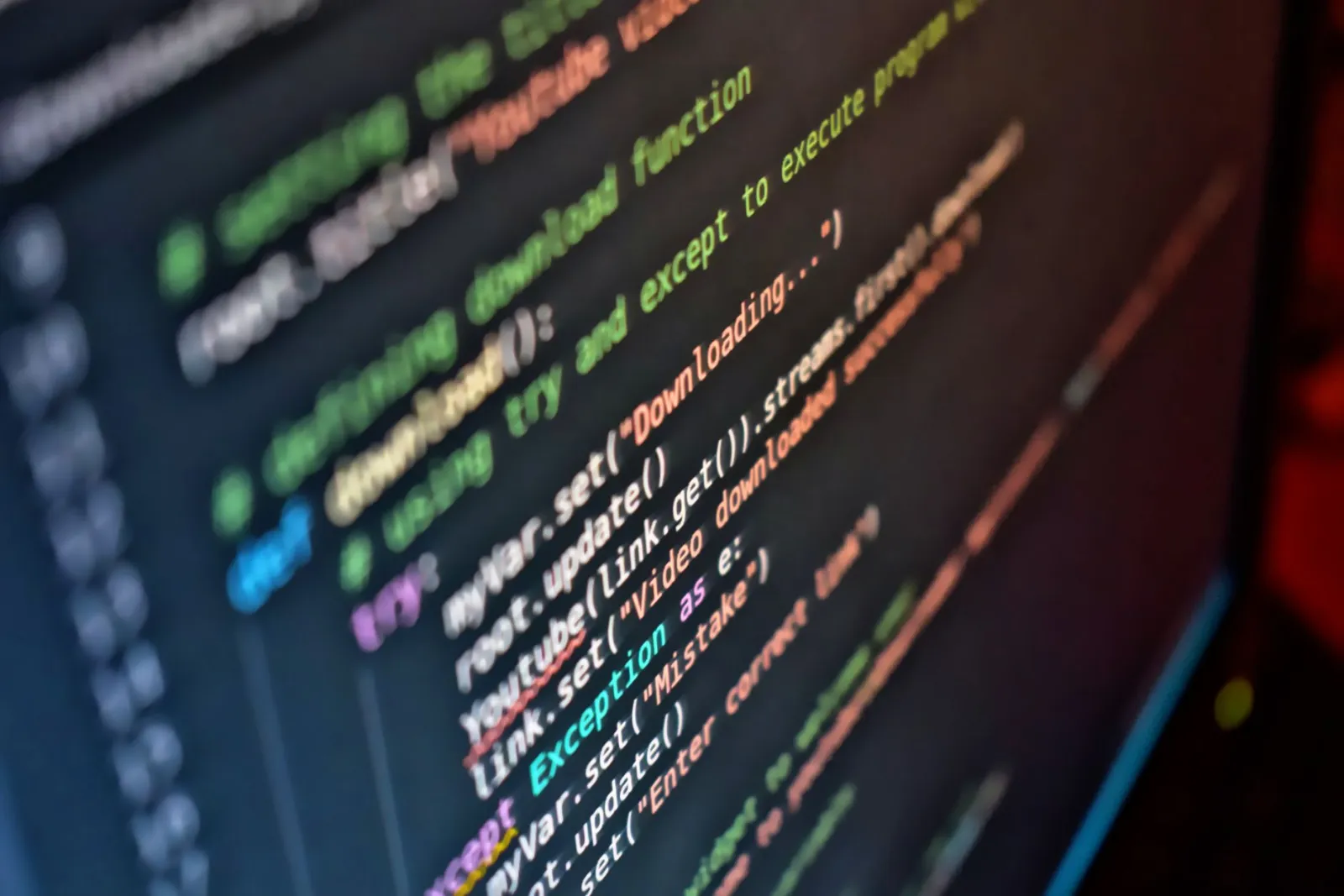 Vivid close-up of code on a computer screen showcasing programming details.