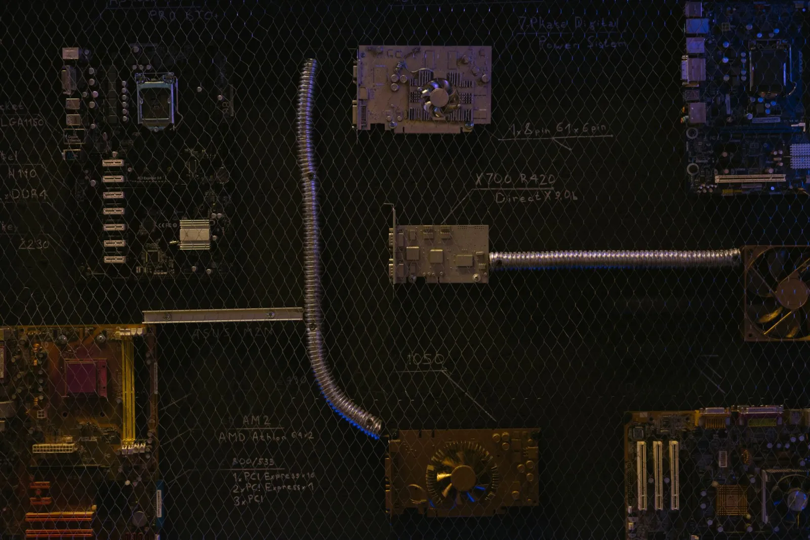 Abstract circuit-board composition symbolizing the layered architecture of an MCP integration