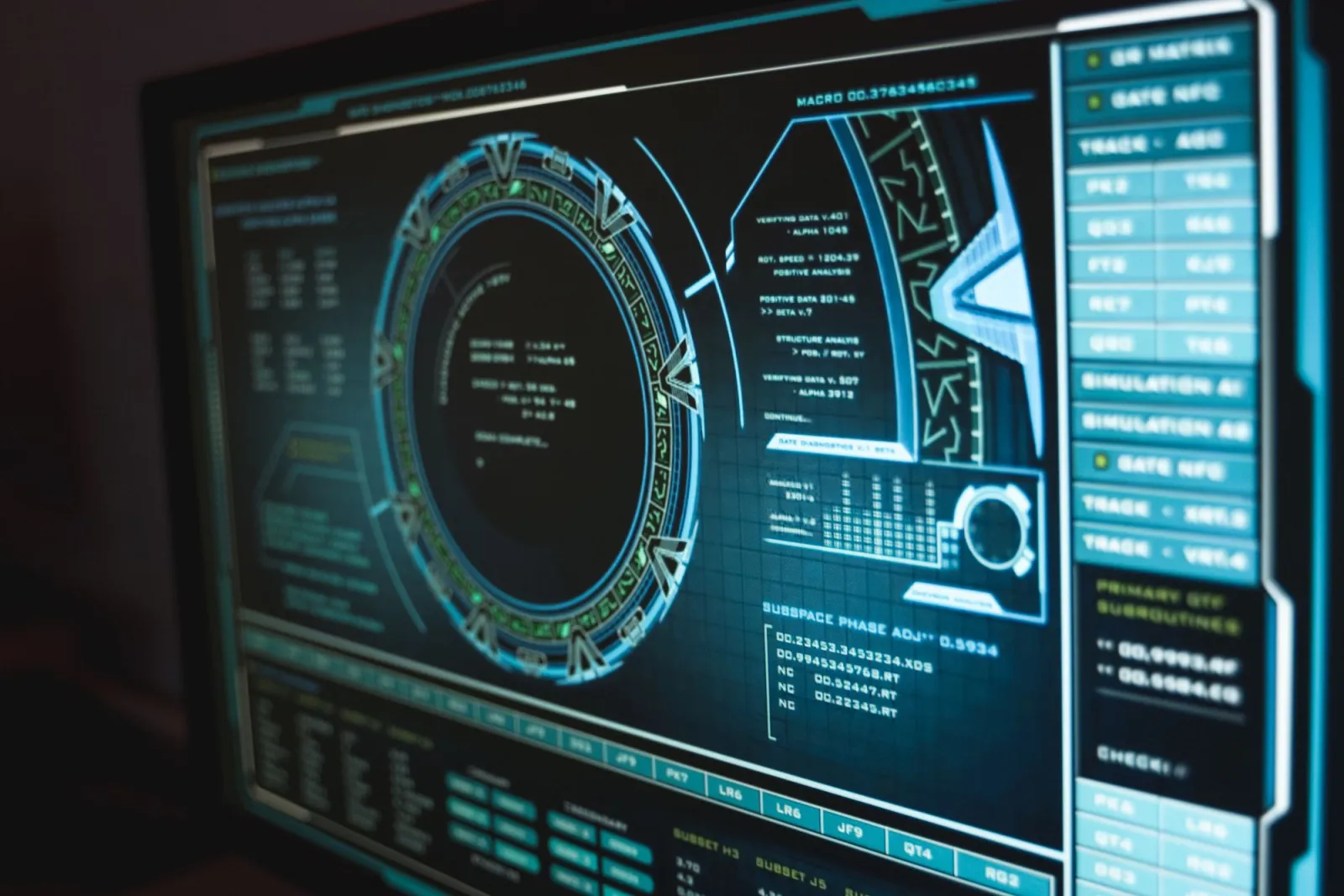 Close-up of a high-tech computer interface showing software controls and toggles