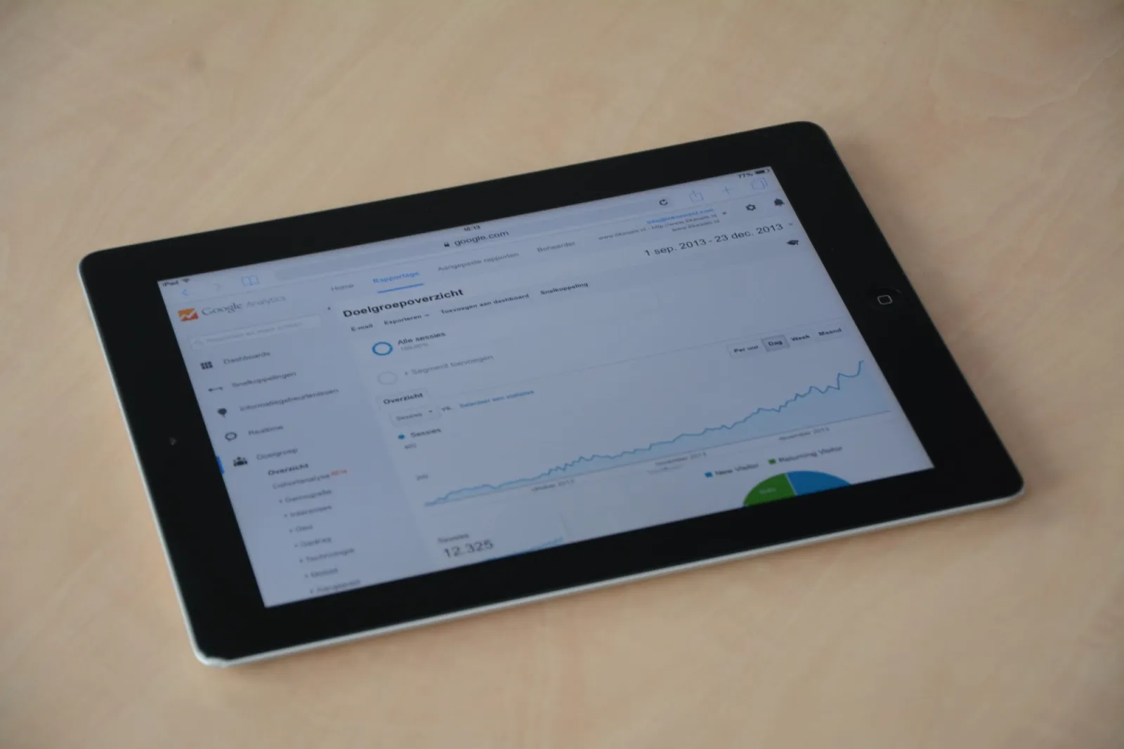 A laptop displaying real-time web analytics charts and performance graphs