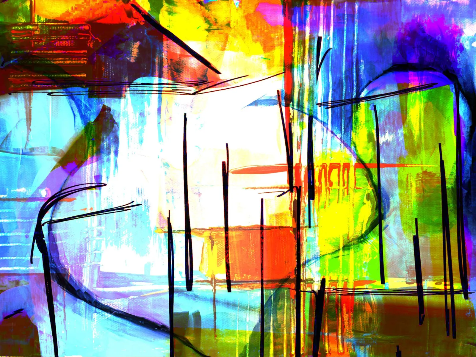 Bright and colorful abstract artwork with vivid lines and textures