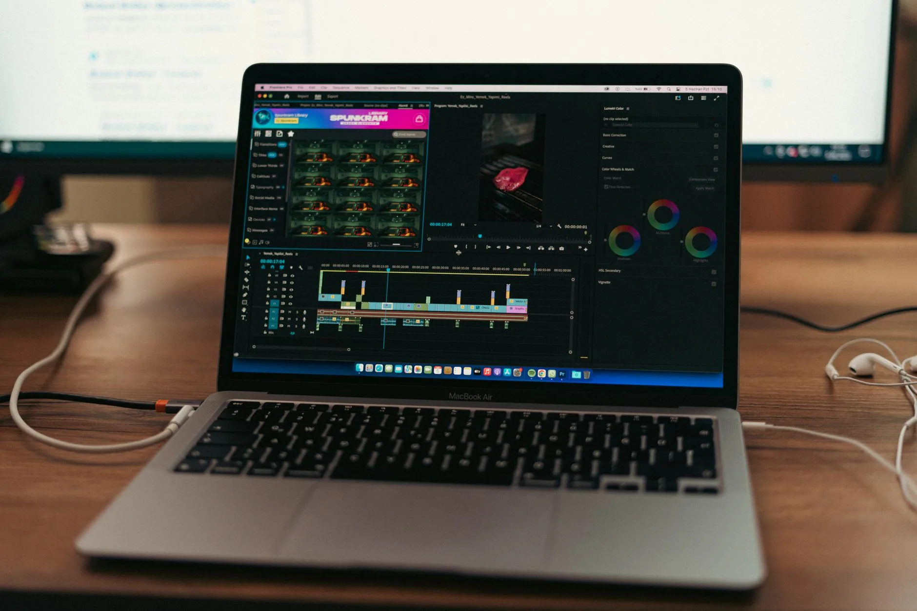 MacBook setup with video editing software open