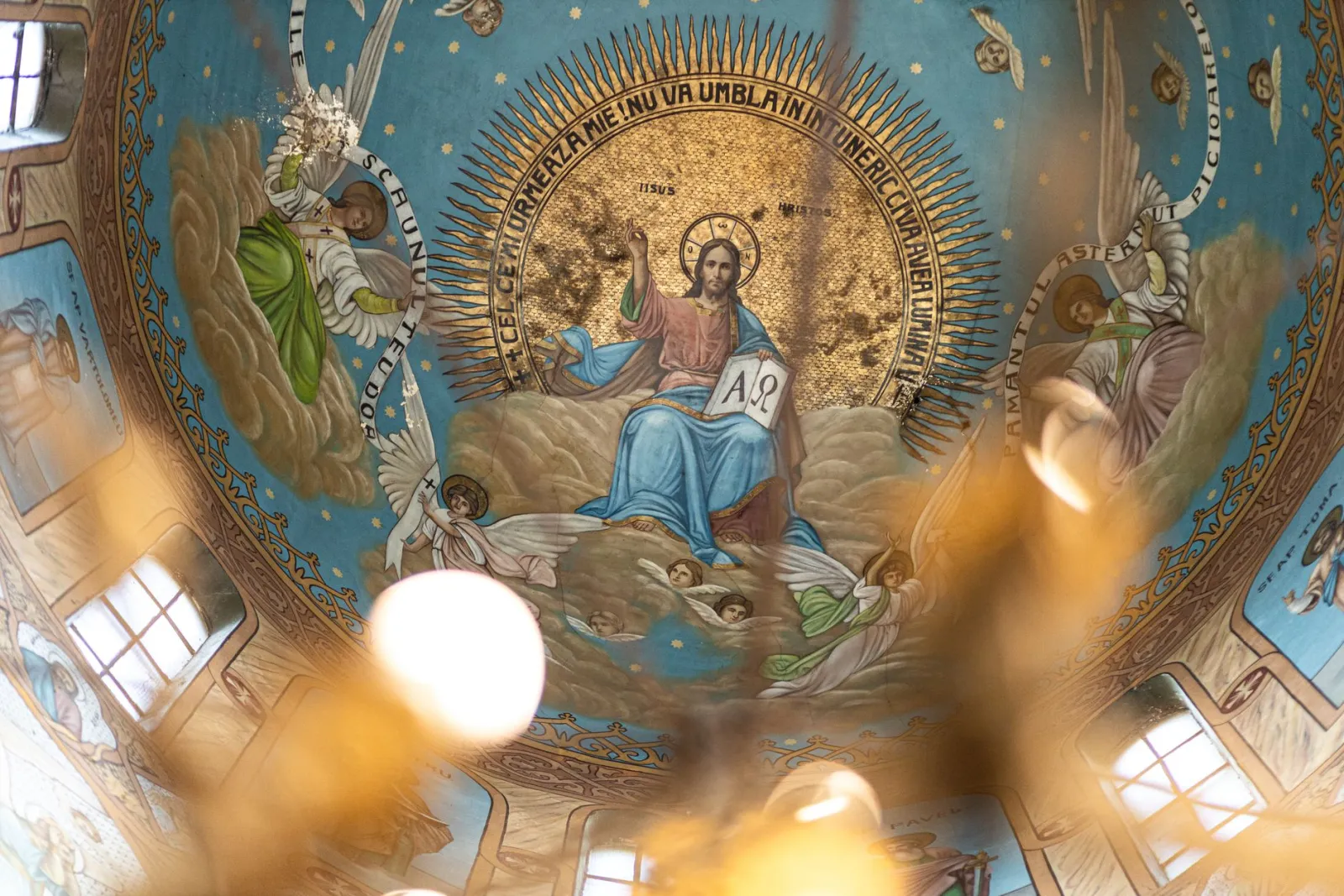 Beautiful dome mosaic depicting religious scene with vibrant colors and intricate details.