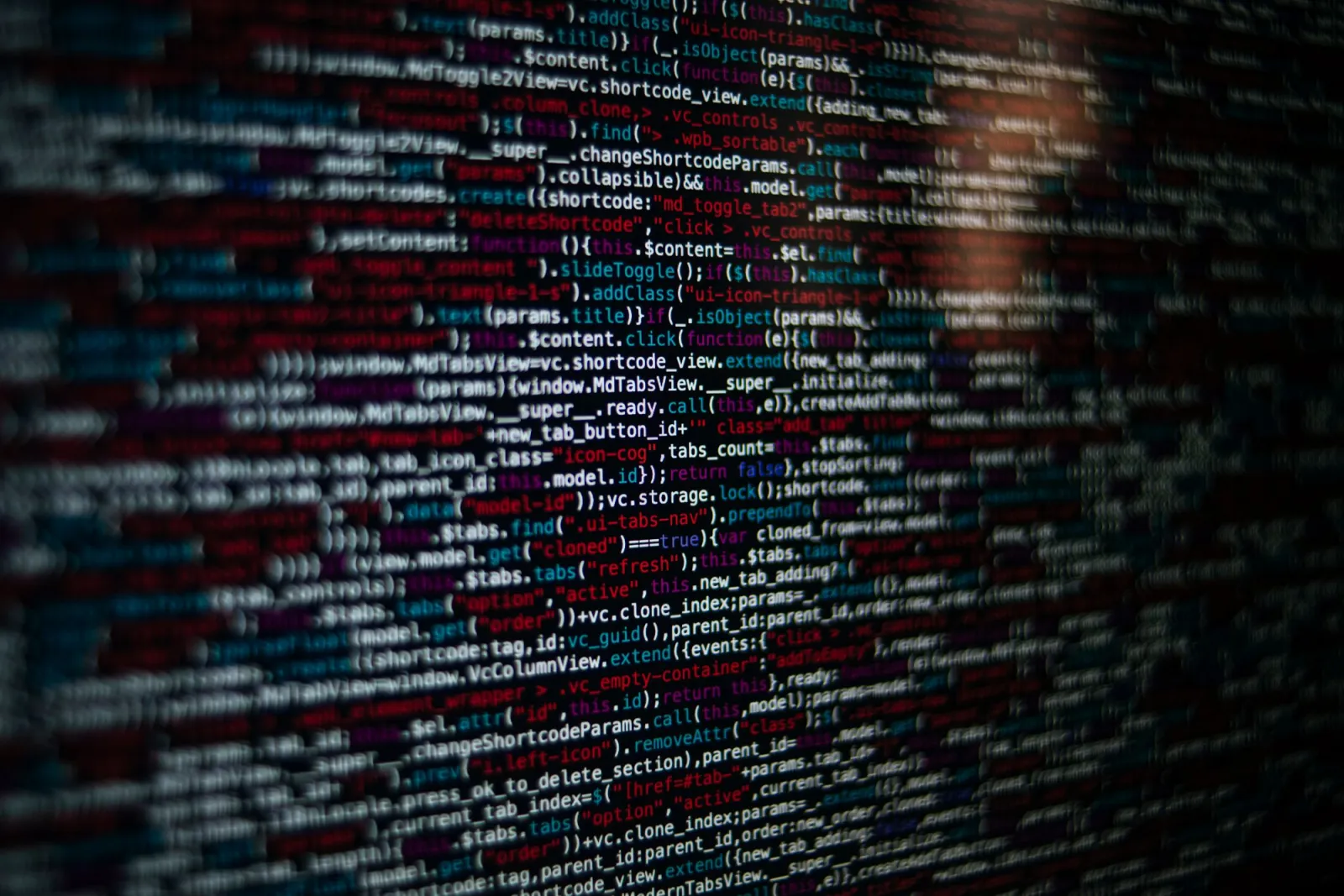 Close-up of source code on a developer screen showing web development work